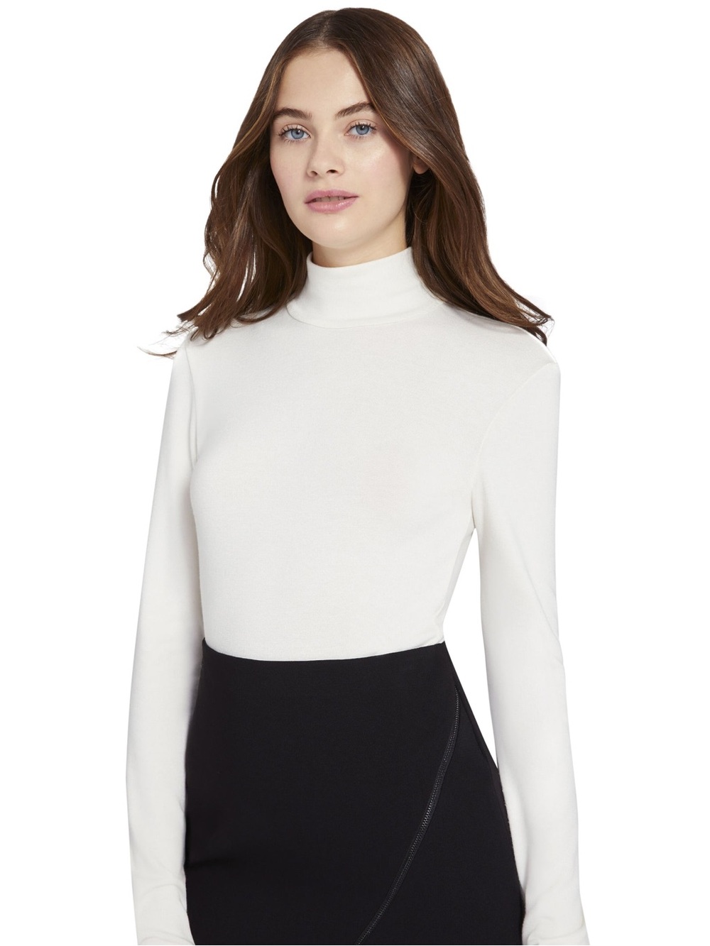 Alice + Olivia Cream GARRISON SLIM MOCK NECK TOP in SMALL